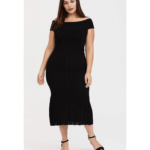 Torrid ~ BLACK SWEATER TRUMPET MIDI DRESS ~ Size 2X - Picture 3 of 8
